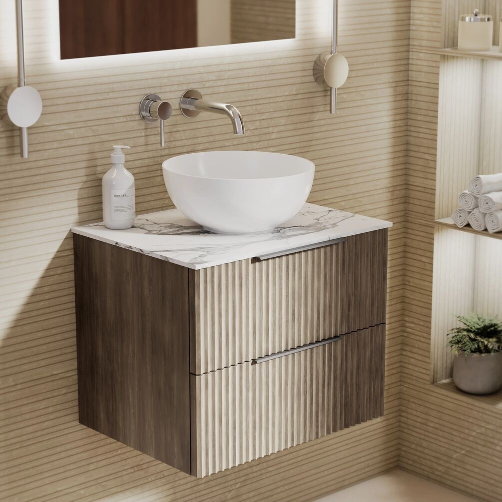 Lifestyle image of Marlow Rockford 600mm Wall-Hung Vanity Unit & Statuario Marble Worktop